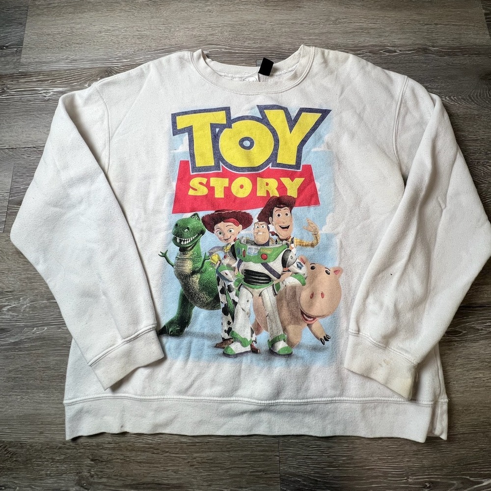 Disney Toy Story Sweatshirt Unisex Large Cream Woody Buzz Graphic Pullover